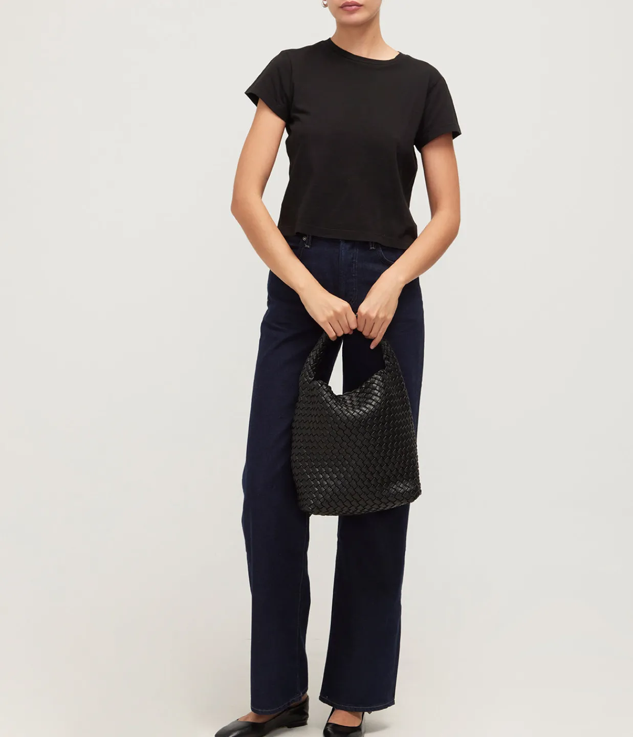 Agolde Adine Cropped Tee in Black New