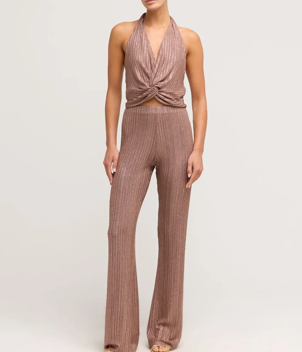 Aaizel A-Line Knit Pant in Metallic Toffee Shop