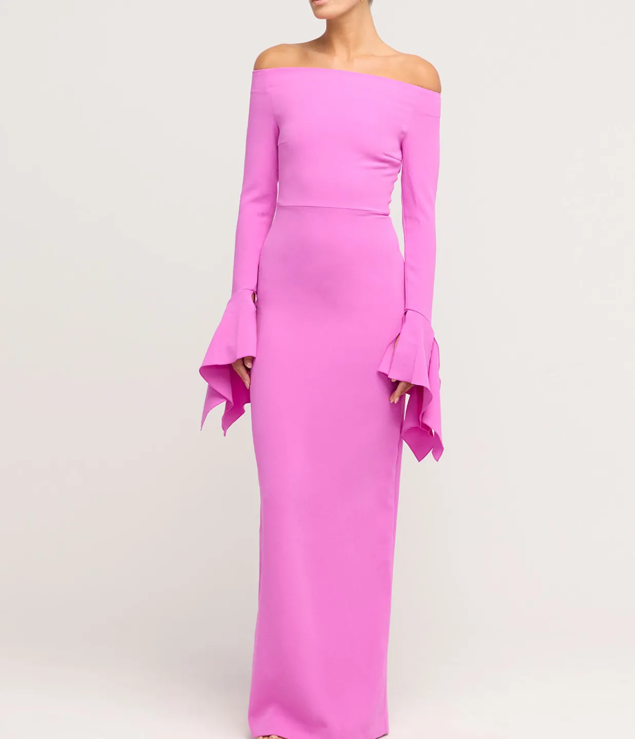 Solace London Amalie Long Sleeve Crepe Dress in Pink Clearance