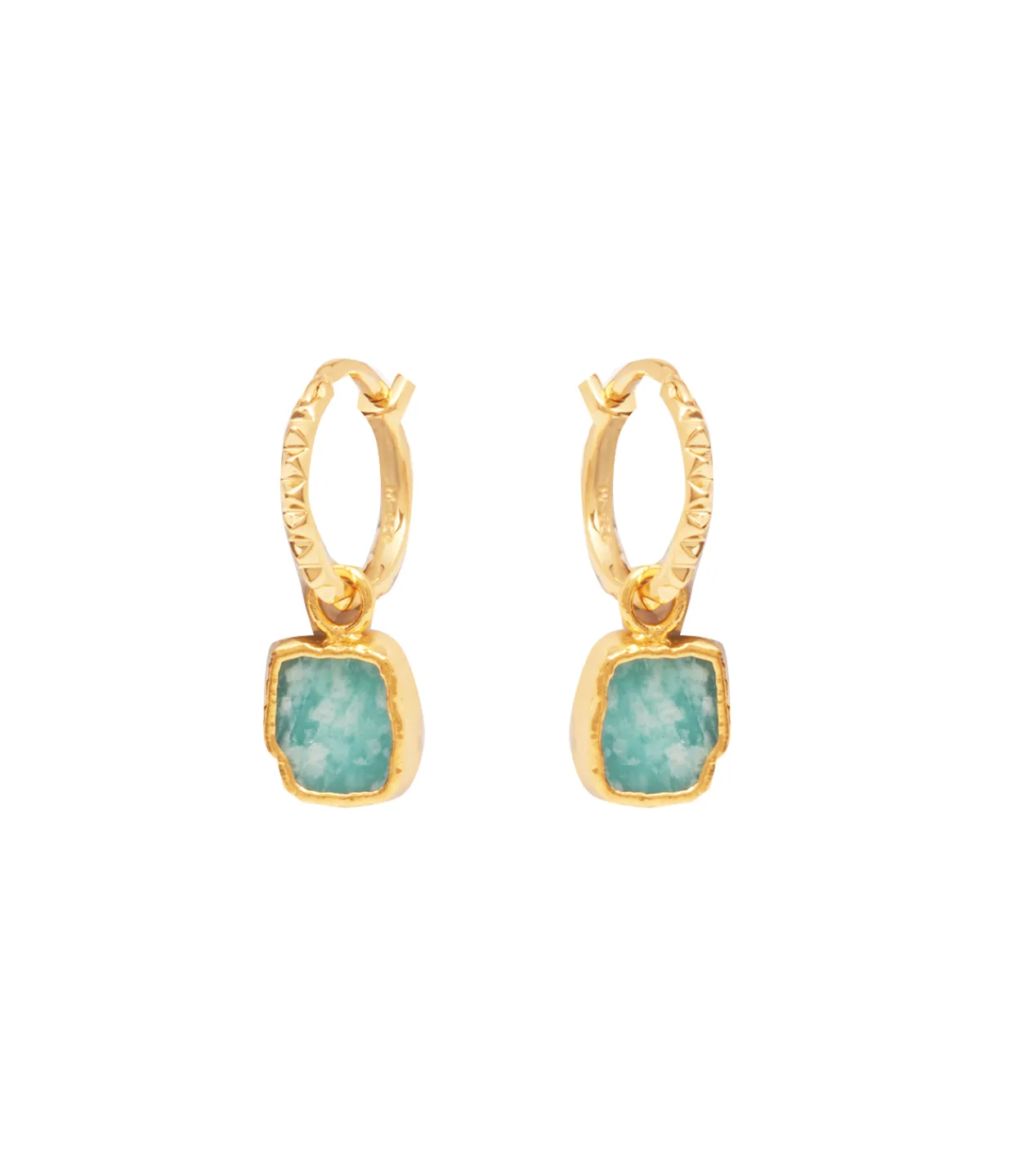 Missoma Amazonite Mini Charm Pyramid Hoops in Gold New