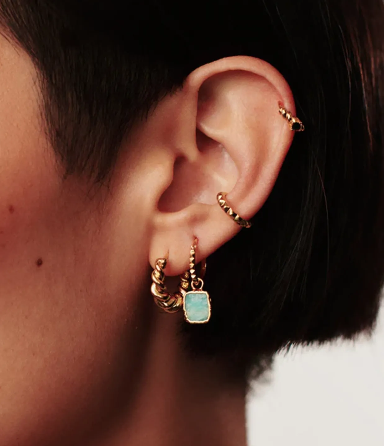 Missoma Amazonite Mini Charm Pyramid Hoops in Gold New