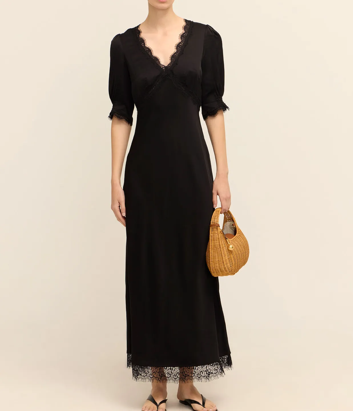 Rixo Annina V-Neck Midi Dress in Black Fashion