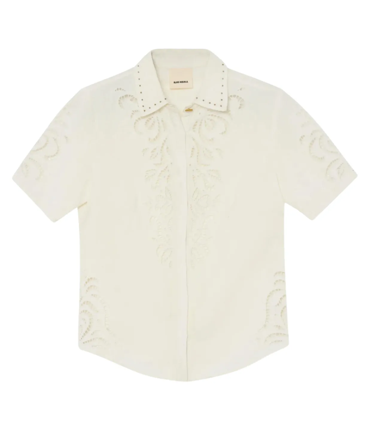 Ilio nema Anystos Linen Embroided Shirt in White Online