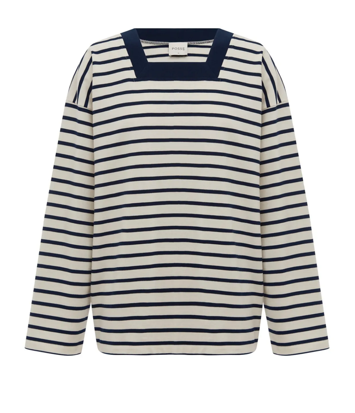 Posse Archie Long Sleeve Top in Navy and Cream Stripe Clearance