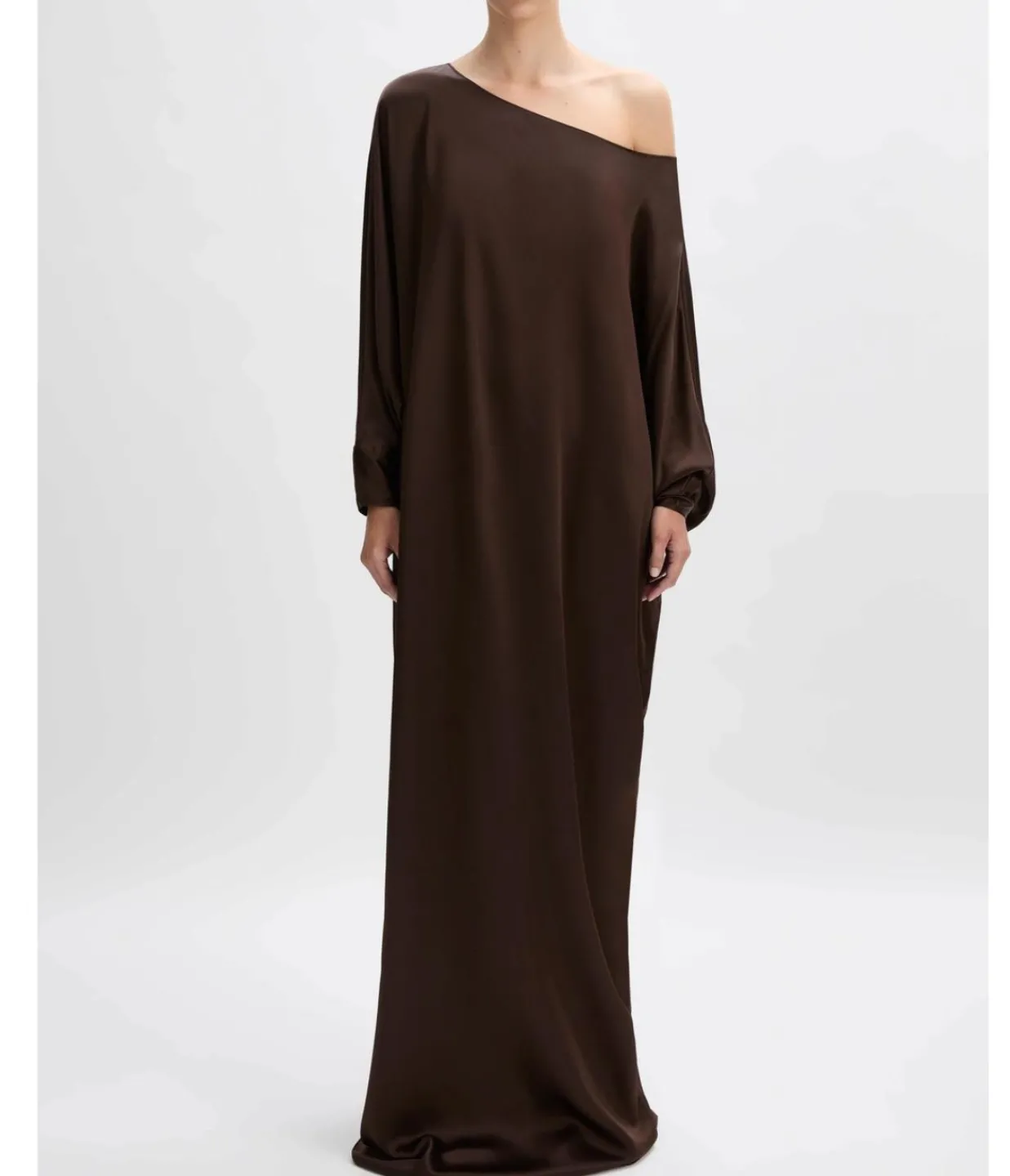 Beare Park Asymmetric Silk Satin Gown in Chocolate Clearance