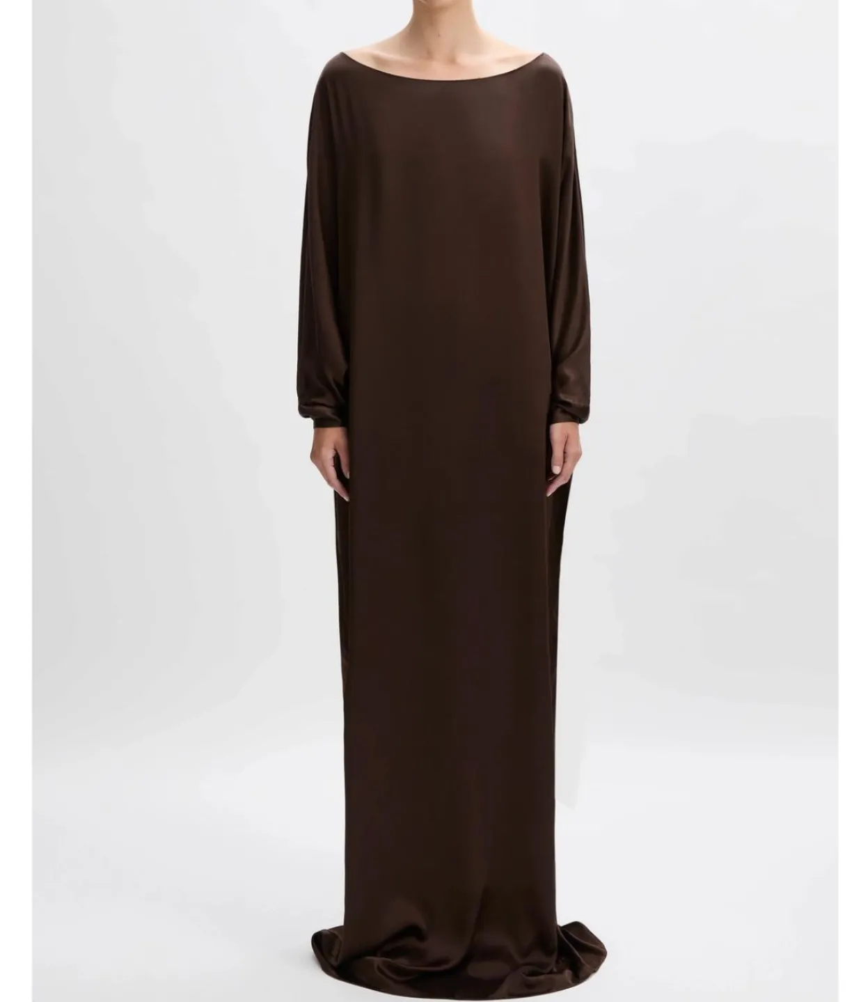 Beare Park Asymmetric Silk Satin Gown in Chocolate Clearance