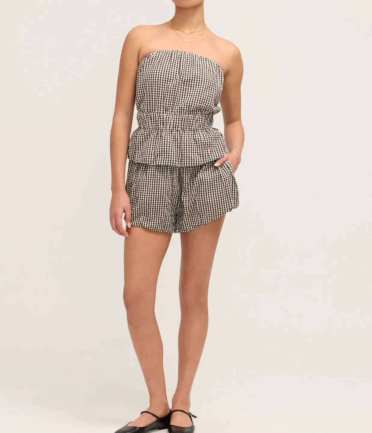 Posse Aurelia Strapless Top in Gingham Black and Cream Best Sale