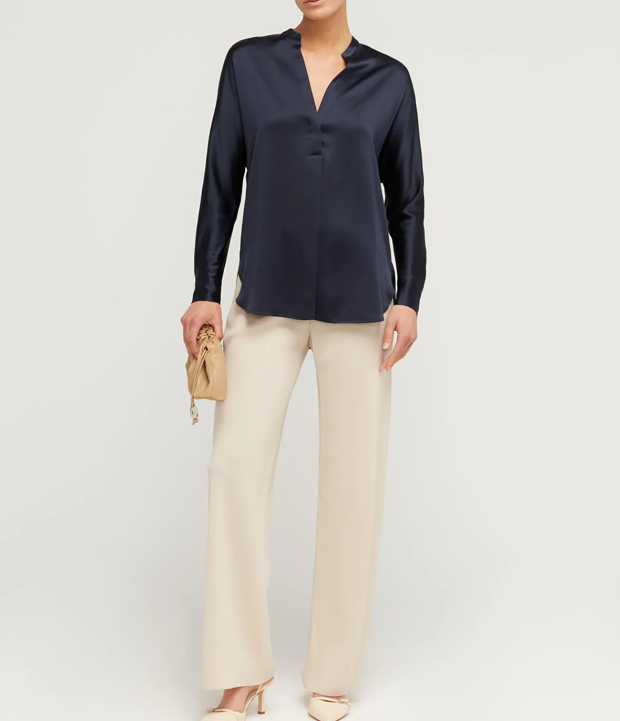 Vince Band Collar Blouse in Coastal Flash Sale