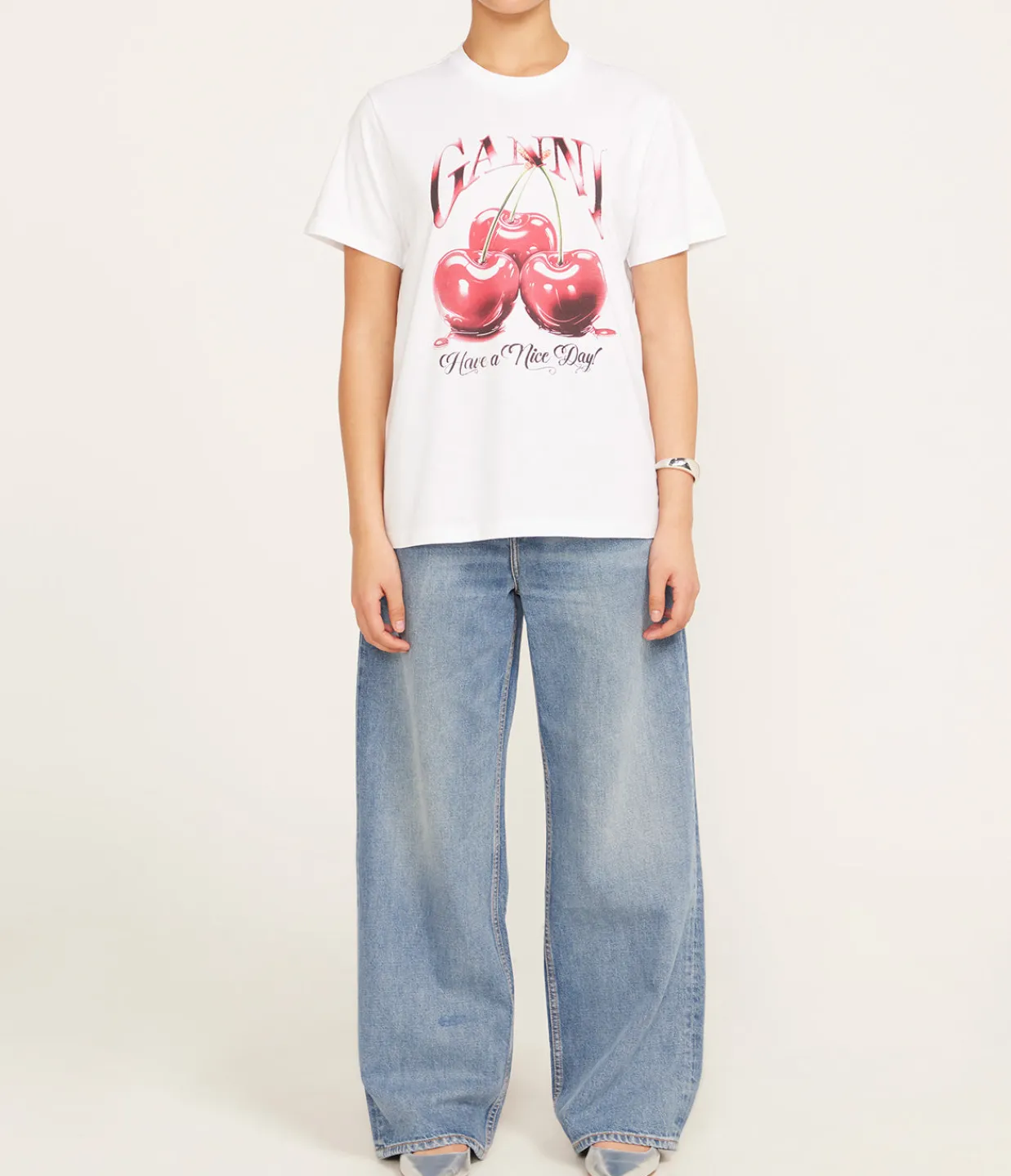 Ganni Basic Jersey Cherry Relaxed T-shirt Outlet