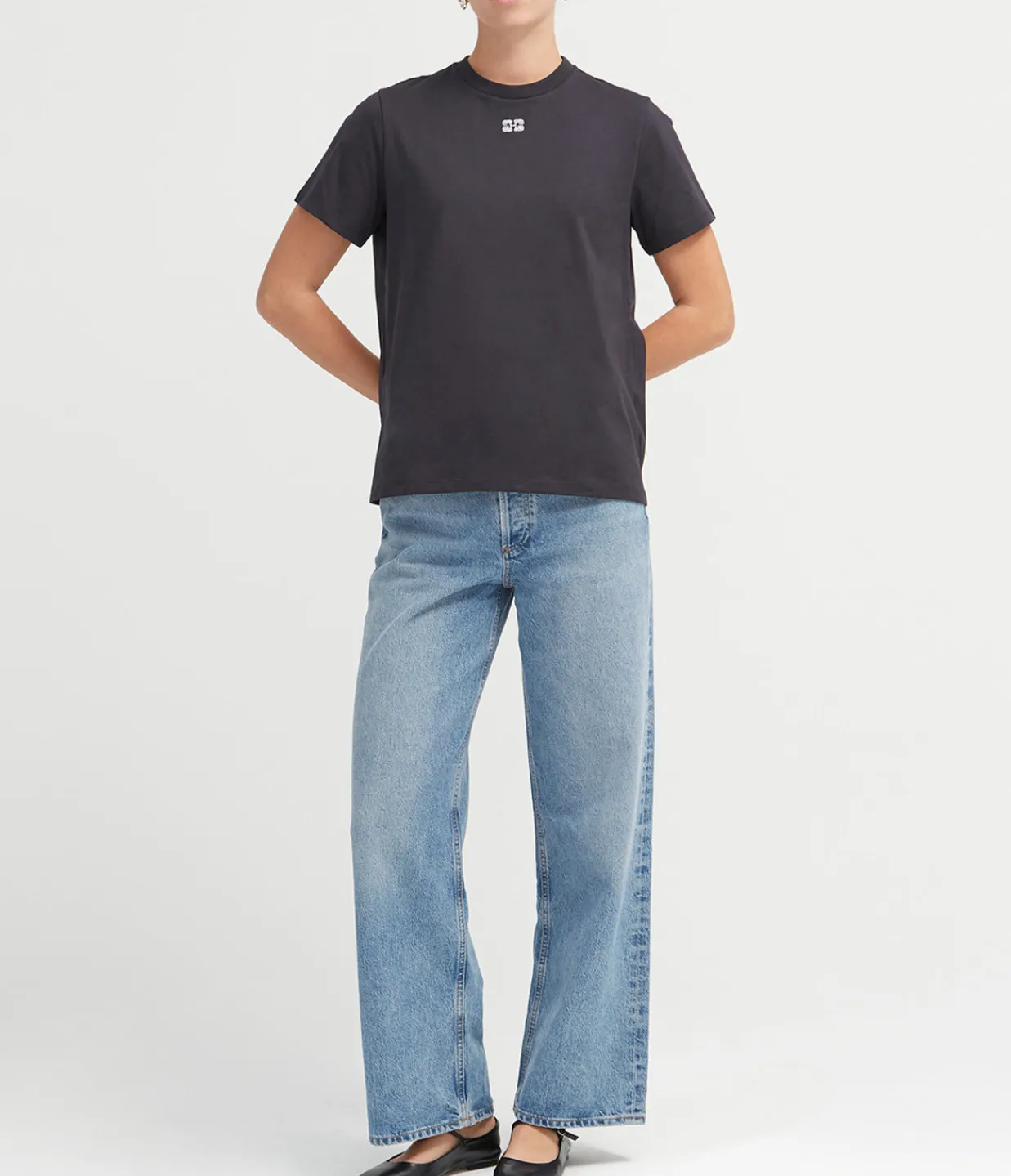 Ganni Basic Jersey Rhinestone Relaxed T-shirt in Phantom Store