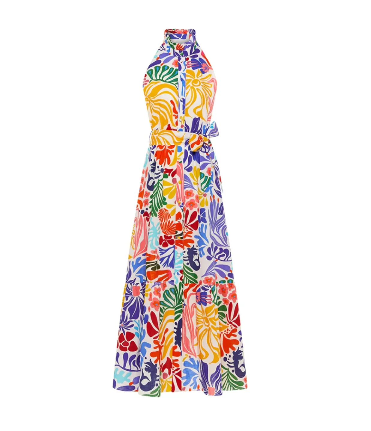 Borgo De Nor Biba Cotton Sleeveless Shirt Dress in Sea Sunbath New
