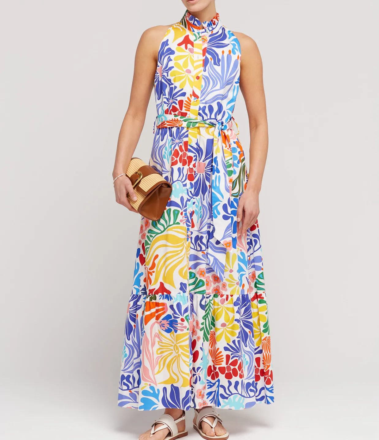 Borgo De Nor Biba Cotton Sleeveless Shirt Dress in Sea Sunbath New