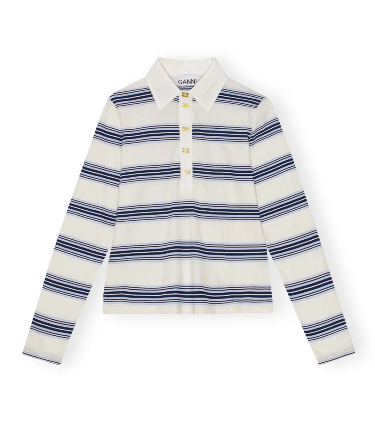 Ganni Blue Striped Long Sleeve Polo Flash Sale