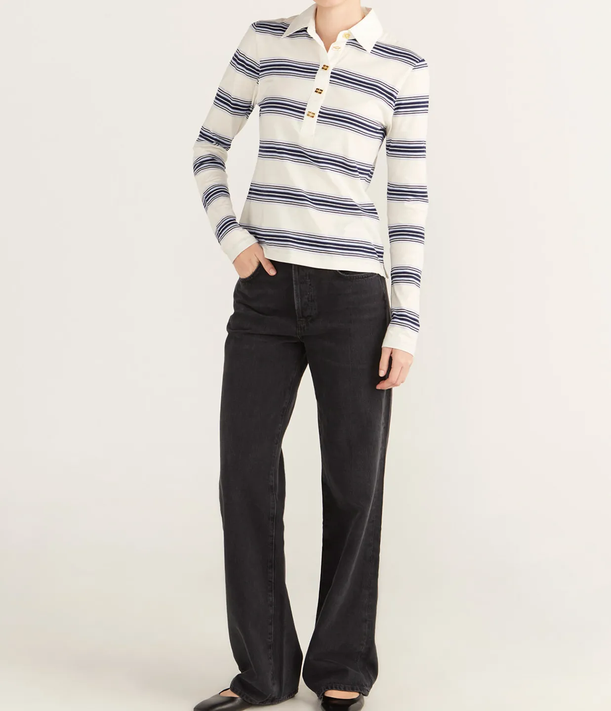 Ganni Blue Striped Long Sleeve Polo Flash Sale