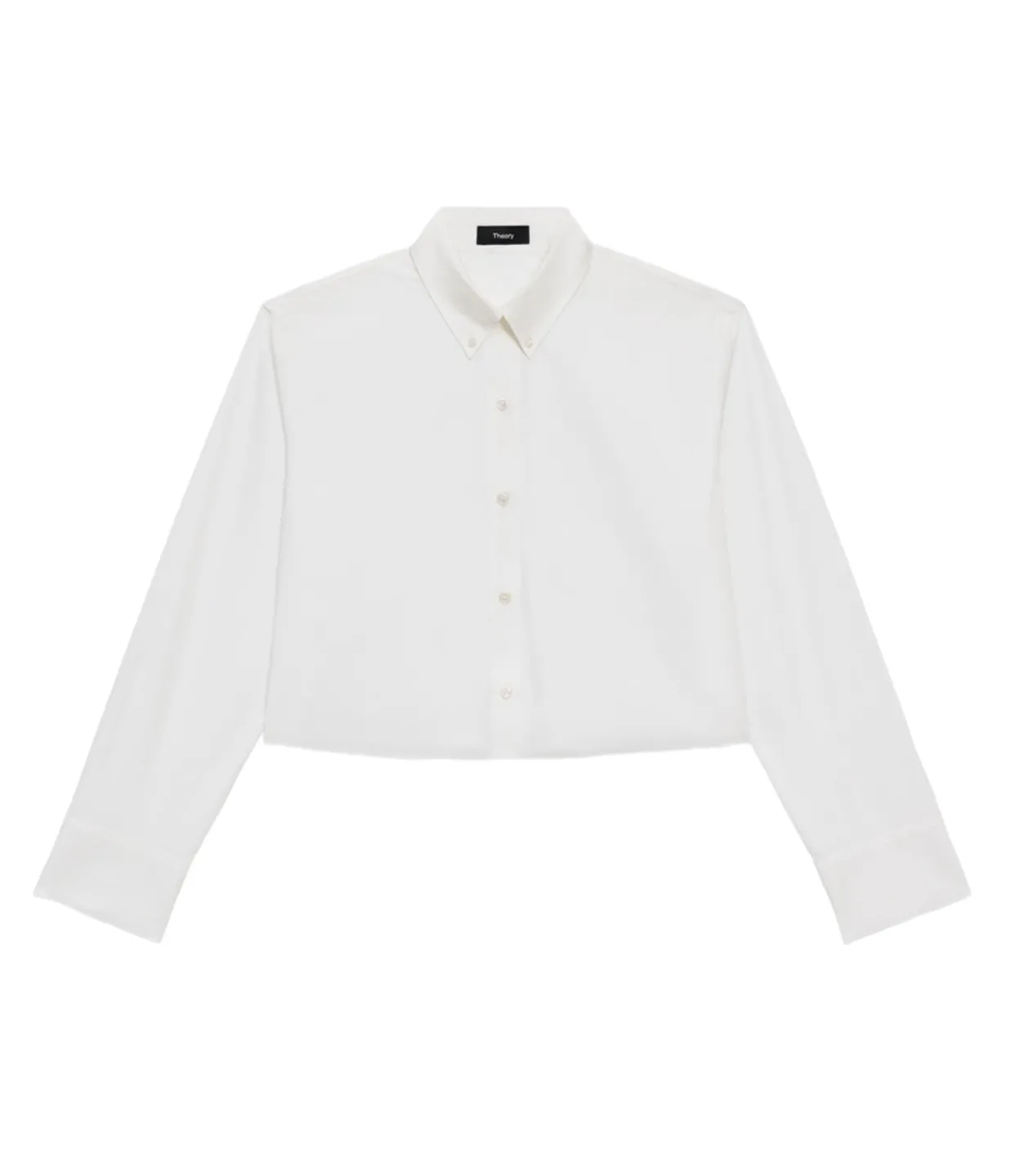 Theory Boxy Cropped Long Sleeve Shirt in White Sale