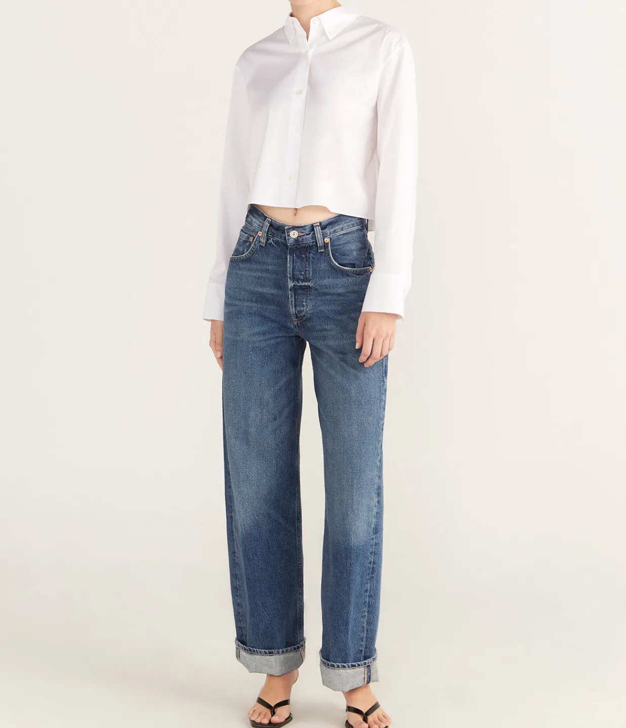 Theory Boxy Cropped Long Sleeve Shirt in White Sale