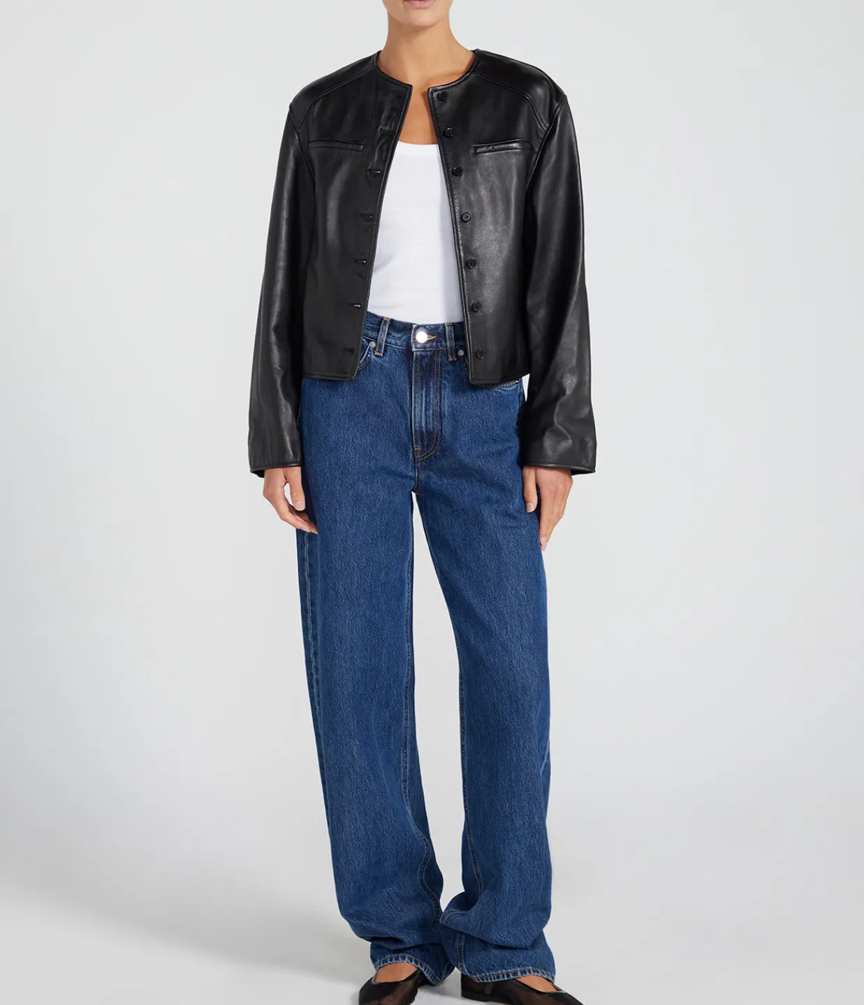 Loulou Studio Brize Cropped Leather Jacket in Black Fashion