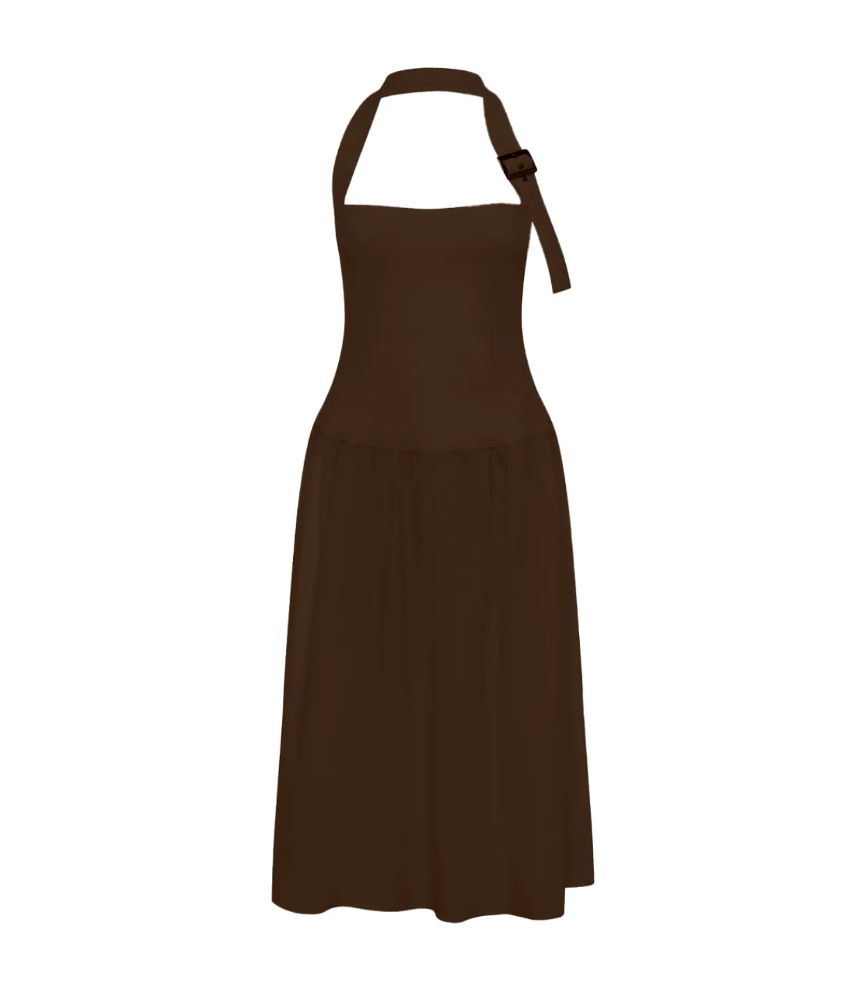 Maison Essentiele Buckle Halter Dress in Chocolate Hot