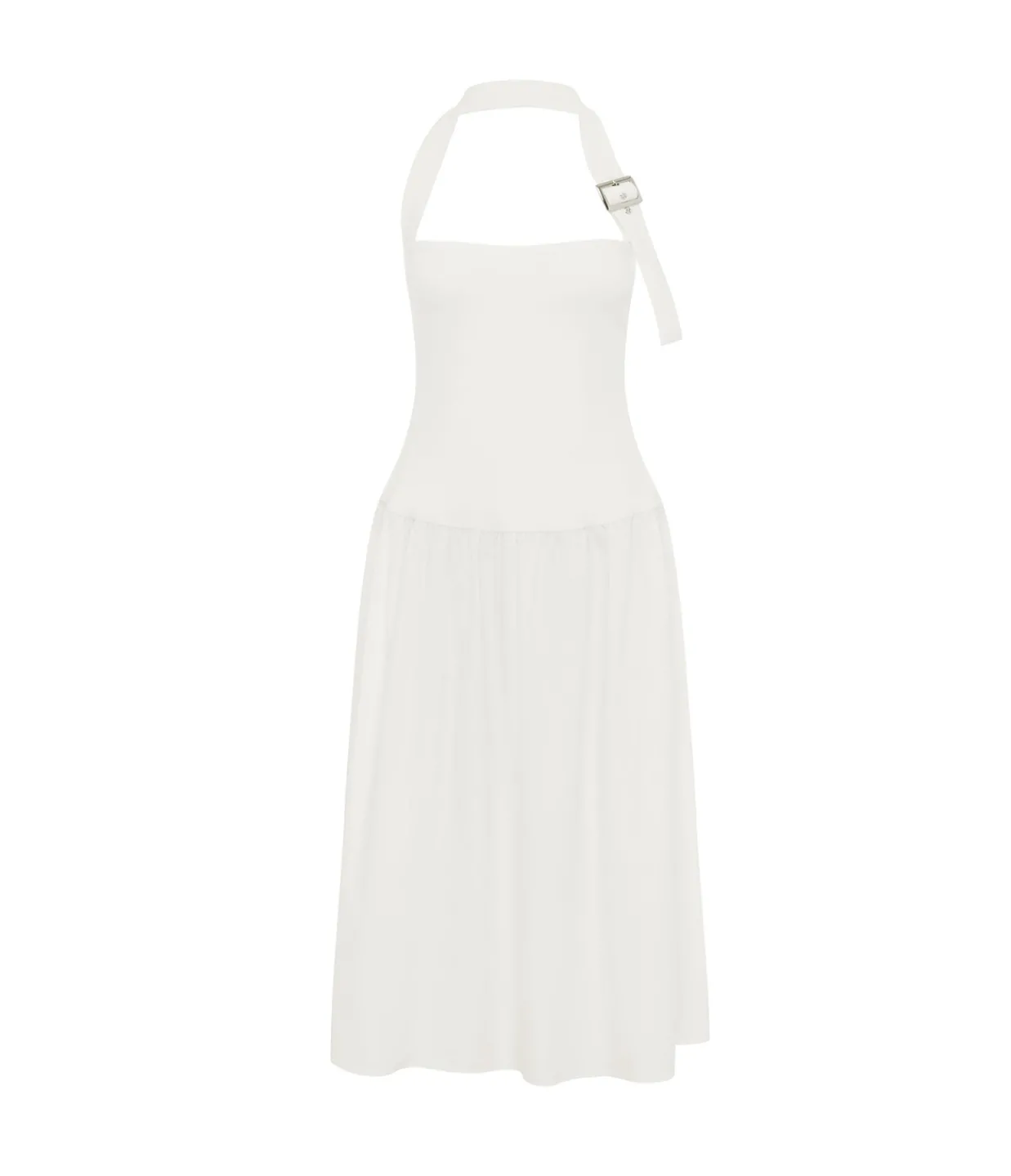Maison Essentiele Buckle Halter Dress in Optic White Best Sale