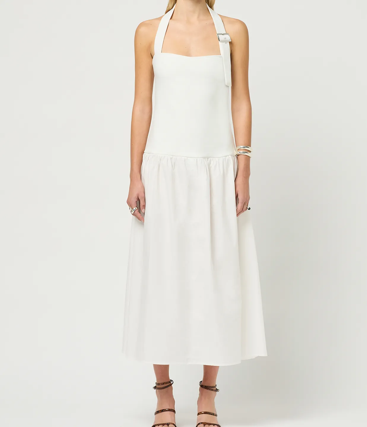 Maison Essentiele Buckle Halter Dress in Optic White Best Sale