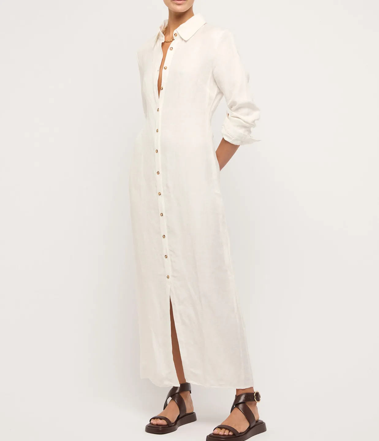 Anemos Button Down Cupro Maxi Shirt Dress in White Cheap