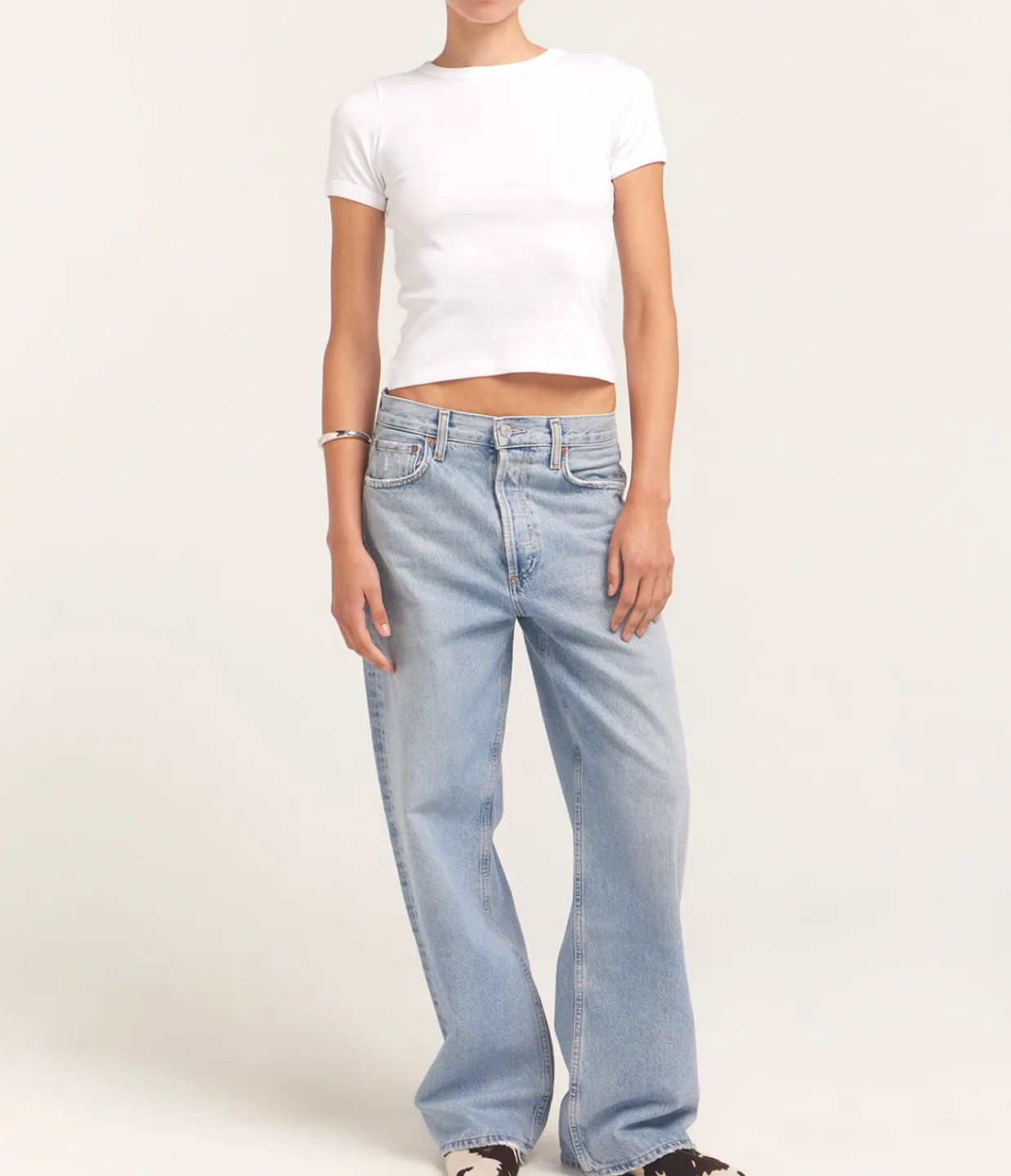 Flore Flore Car Fitted Crew Tee in White Flash Sale