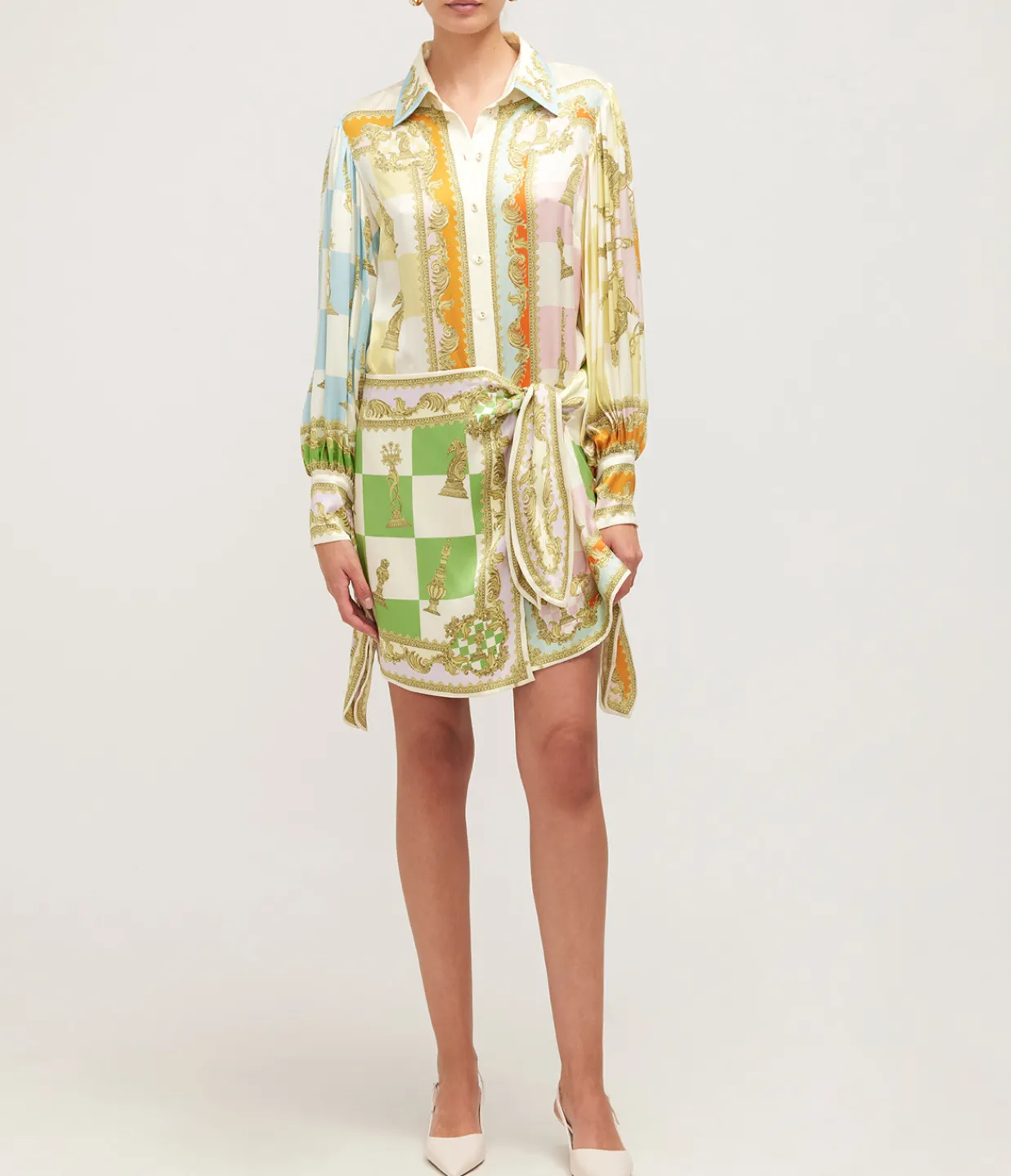 Alemais Checkmate Silk Mini Dress in Multi New