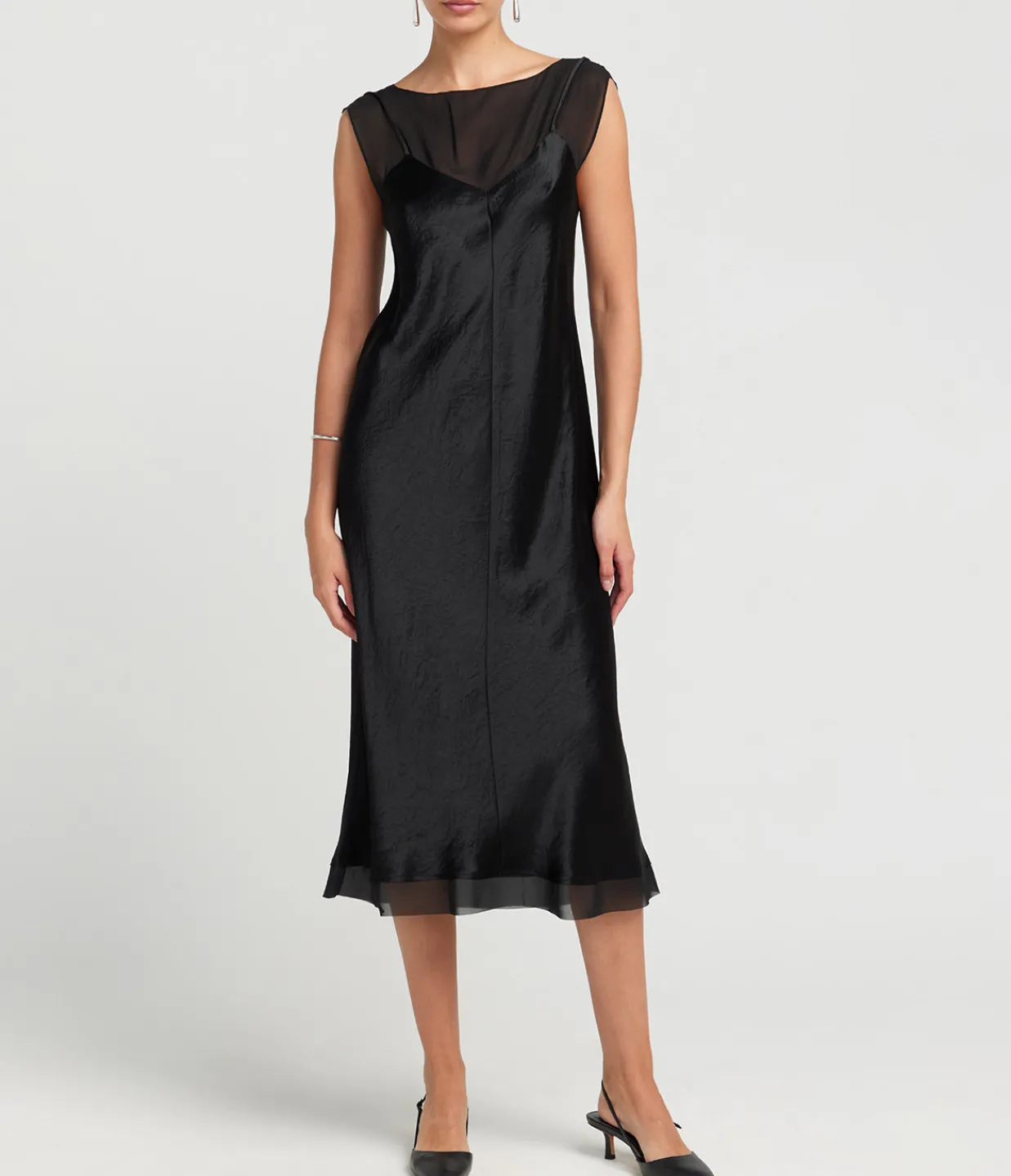 Vince Chiffon Layered Slip Midi Dress in Black Sale