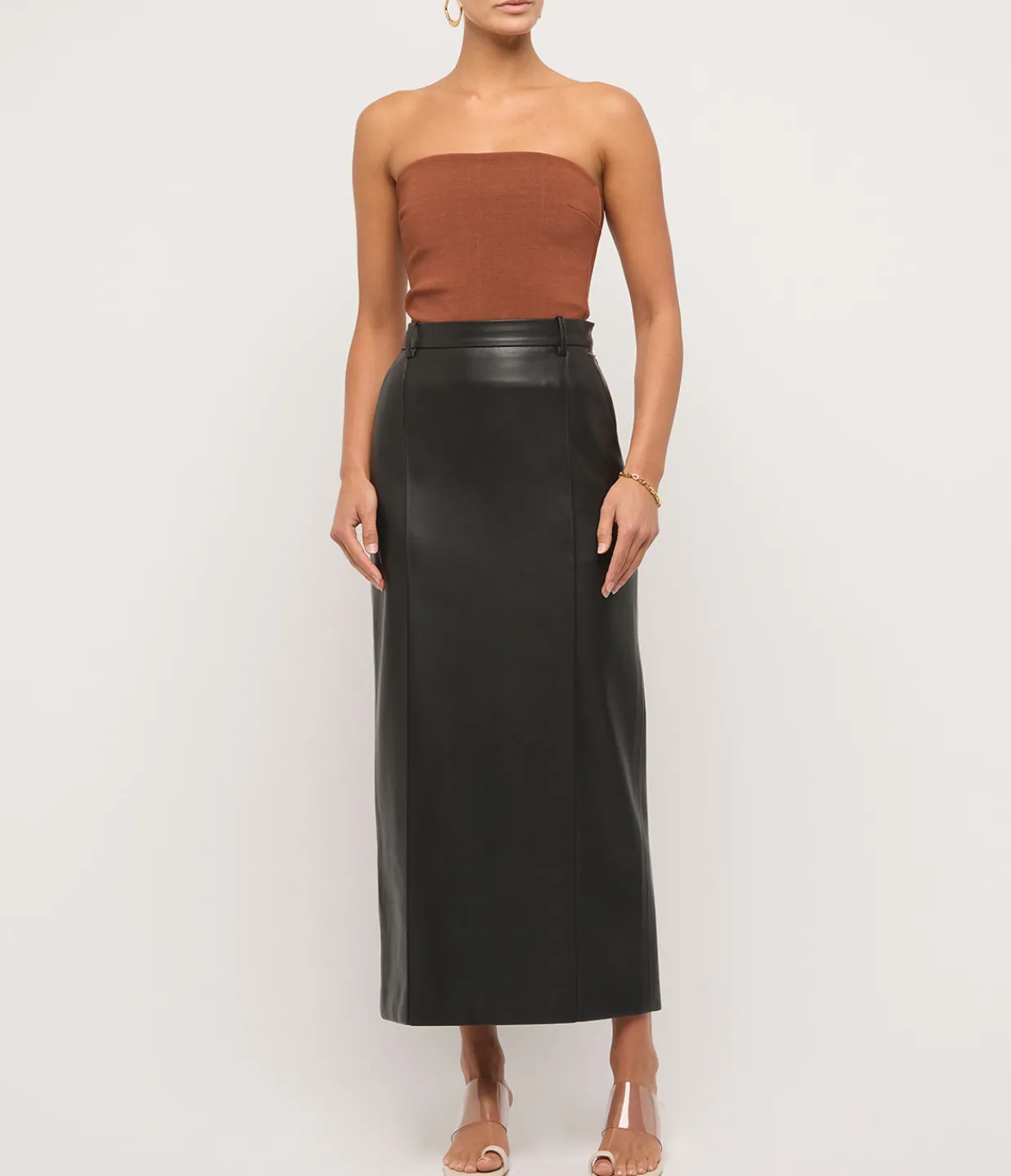 Esse Studios Classico Leather Midi Skirt in Black Sale