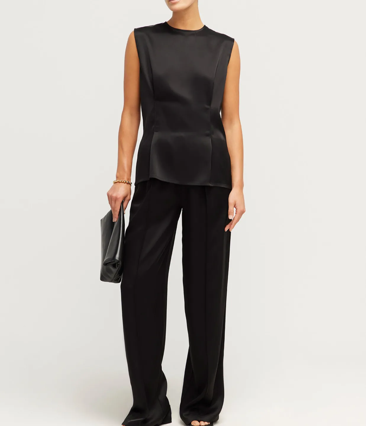 Esse Studios Classico Tuck Satin Pant in Black Hot