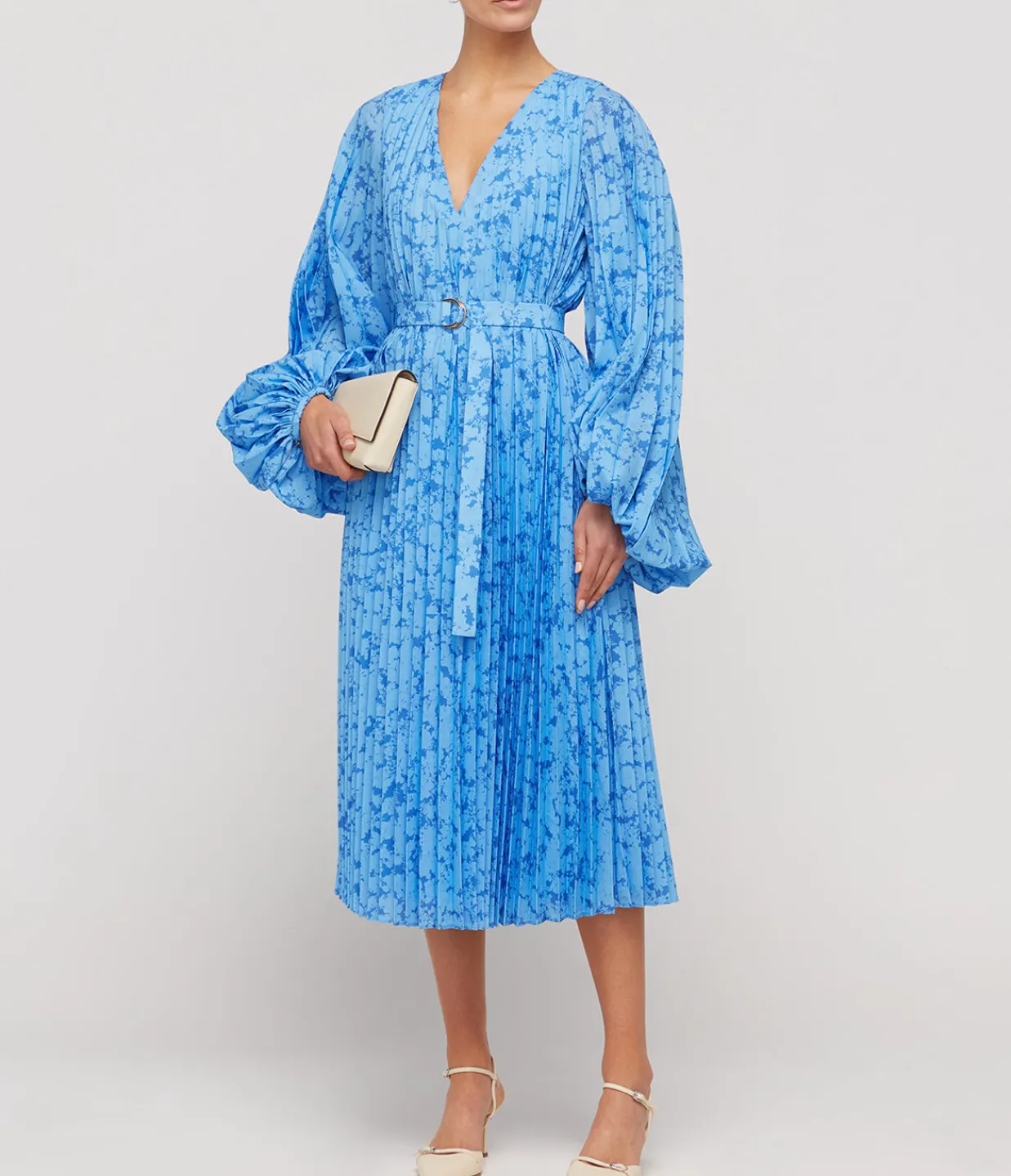 Acler Clockhall Pleated Midi Dress in Blue Iris Print Fashion