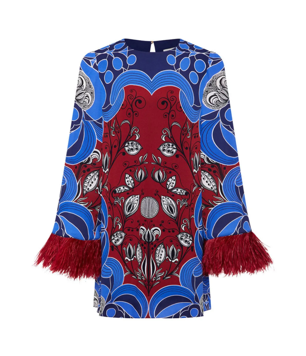 Borgo De Nor Cocoa Crepe Mini Dress in Enchantress Burgundy and Blue Flash Sale