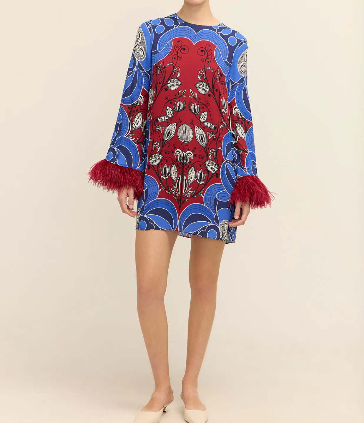 Borgo De Nor Cocoa Crepe Mini Dress in Enchantress Burgundy and Blue Flash Sale