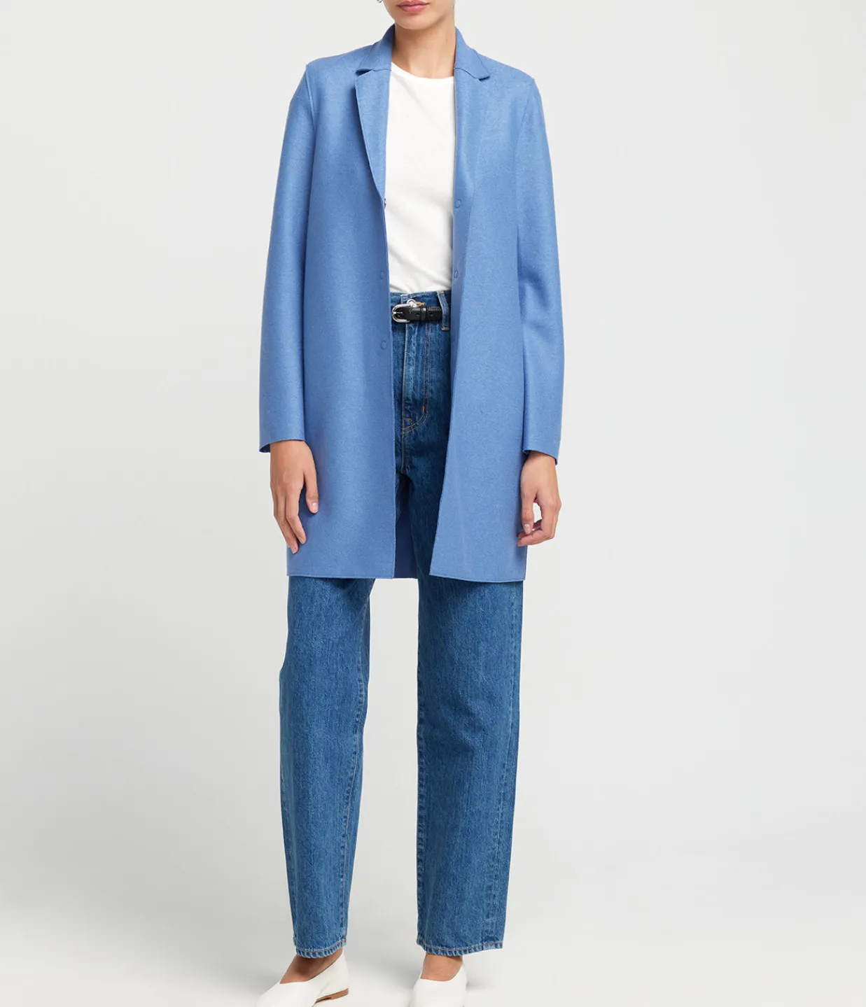 Harris Wharf London Cocoon Coat in Denim Blue Store