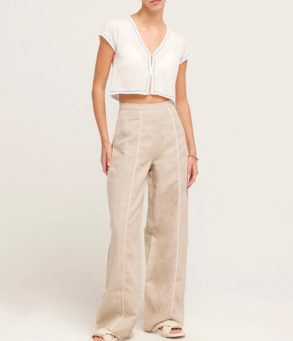 Zulu & Zephyr Contrast Linen Pants in Husk Discount