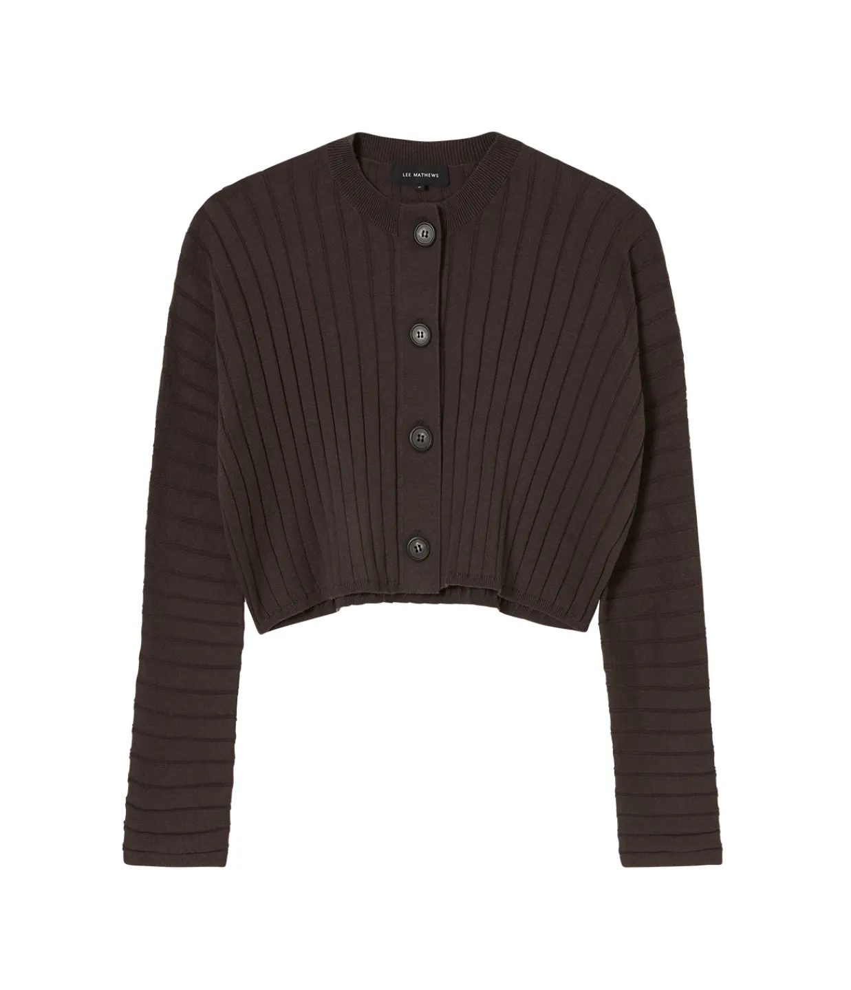 Lee Mathews Cotton Cashmere Ribbed Cardigan in Chocolate New