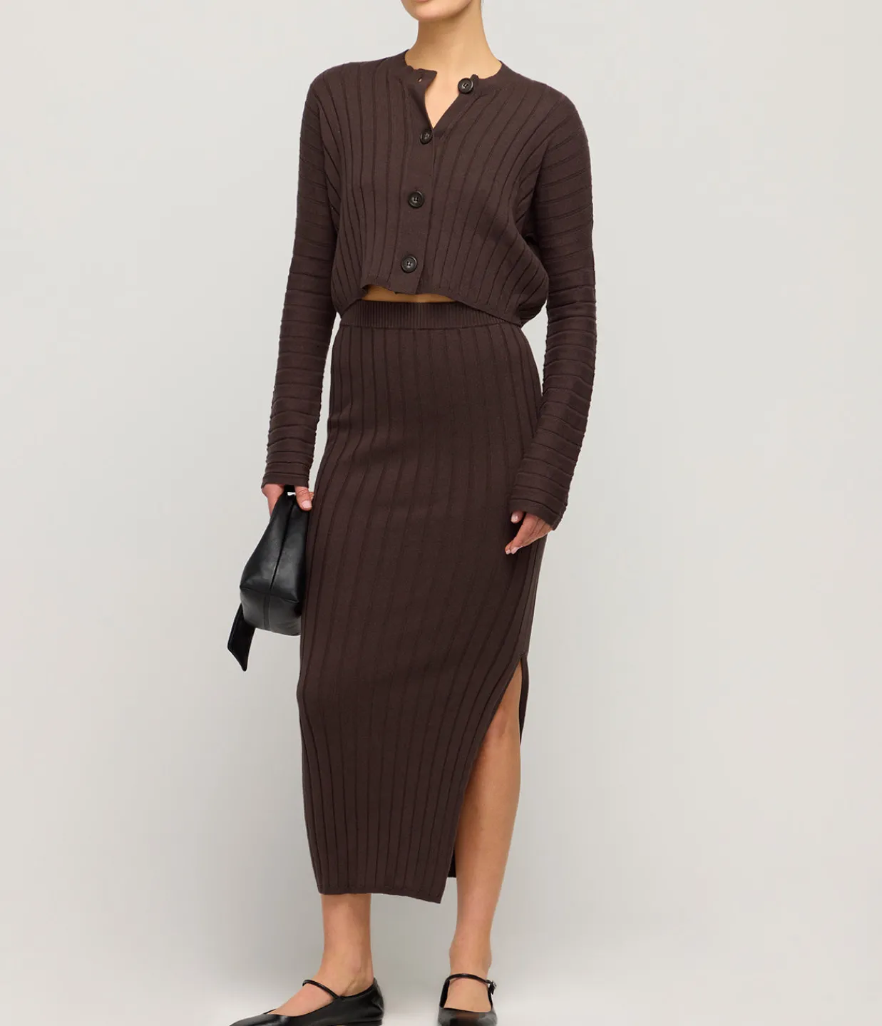 Lee Mathews Cotton Cashmere Ribbed Skirt in Chocolate Discount