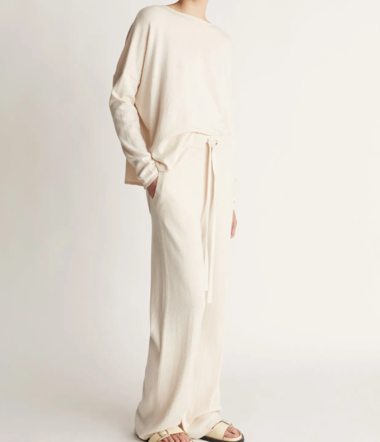 Lee Mathews Cotton Cashmere Wide Leg Pant Oat Neutral Fashion