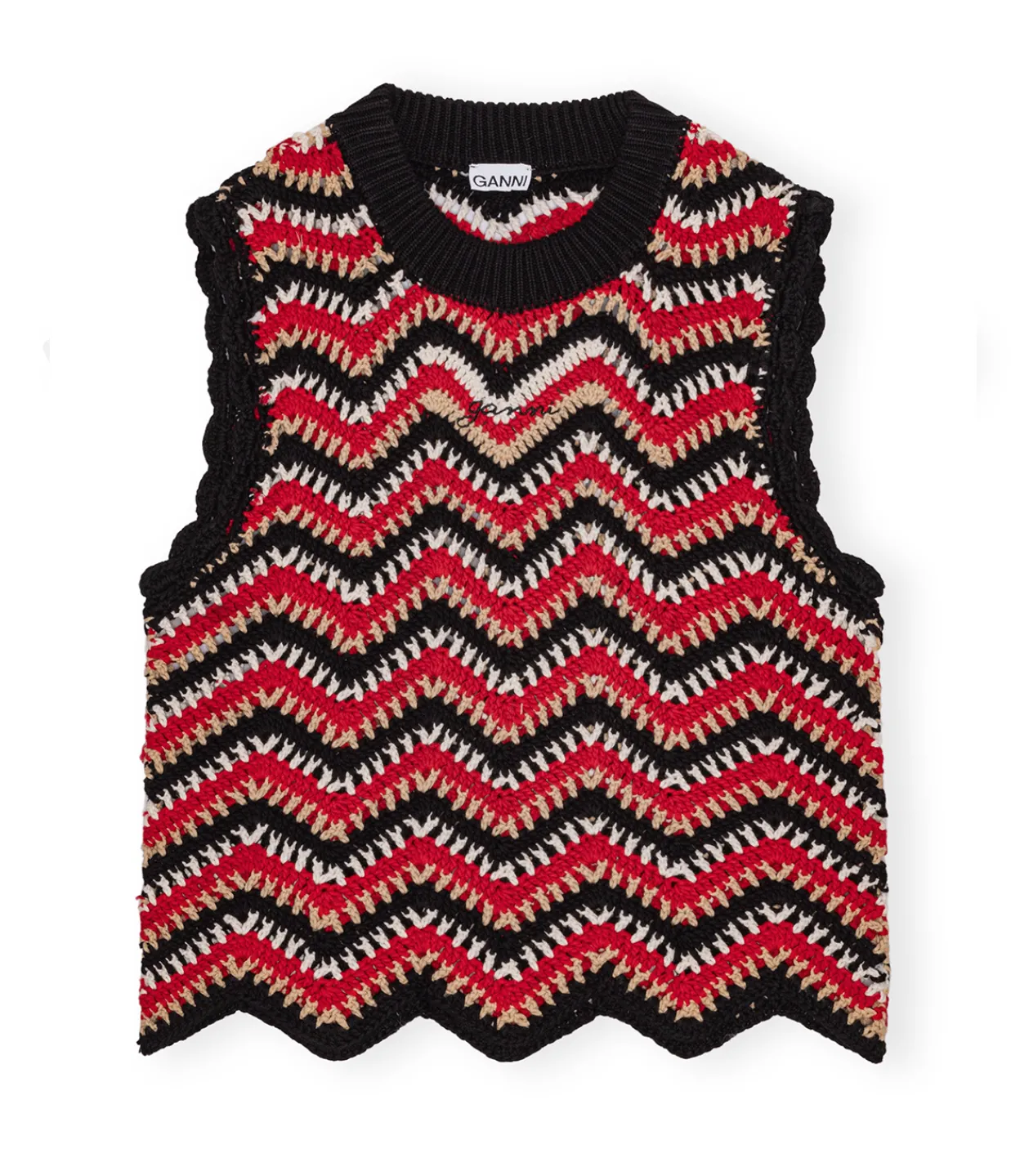 Ganni Cotton Crochet Vest in Racing Red Discount