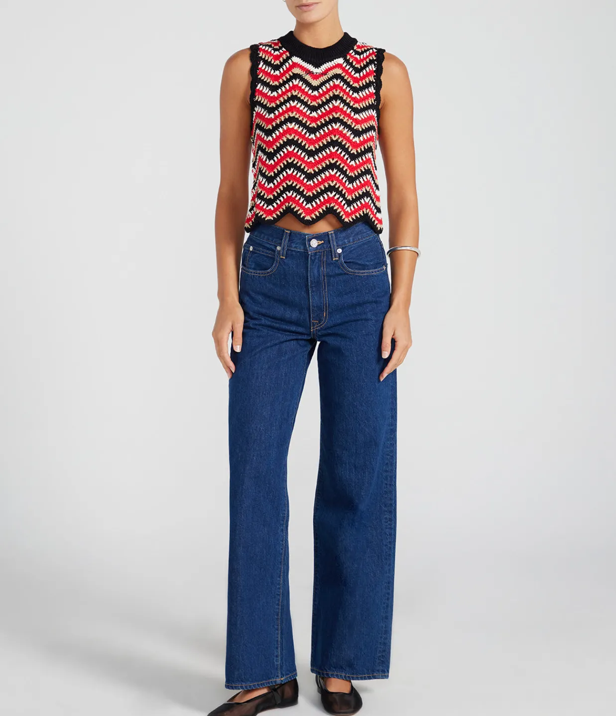 Ganni Cotton Crochet Vest in Racing Red Discount