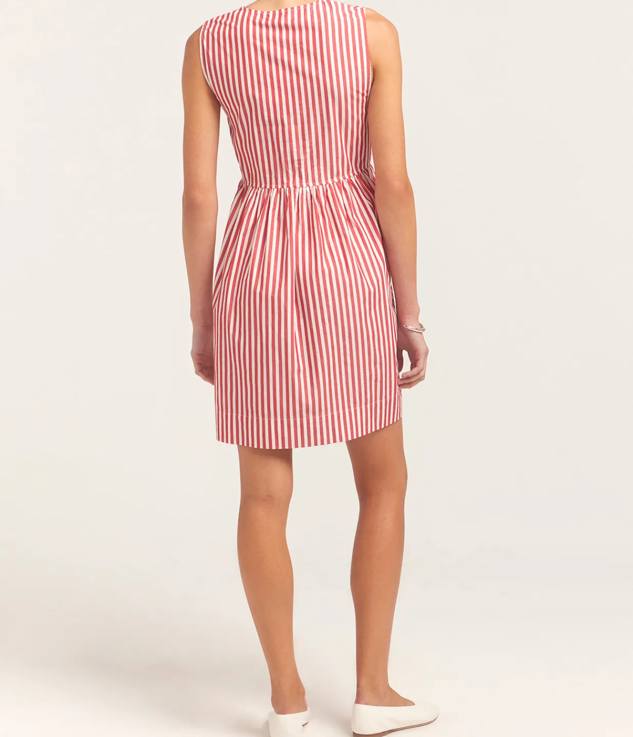 Ganni Cotton Mini Bow Tie Dress in Red and White Stripe New