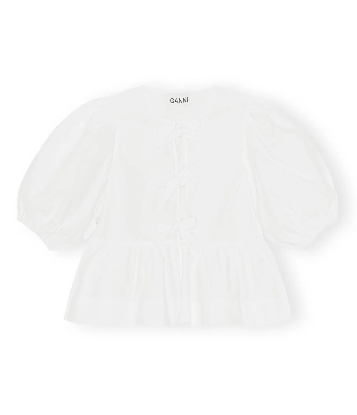 Ganni Cotton Poplin Peplum Blouse in Bright White Hot