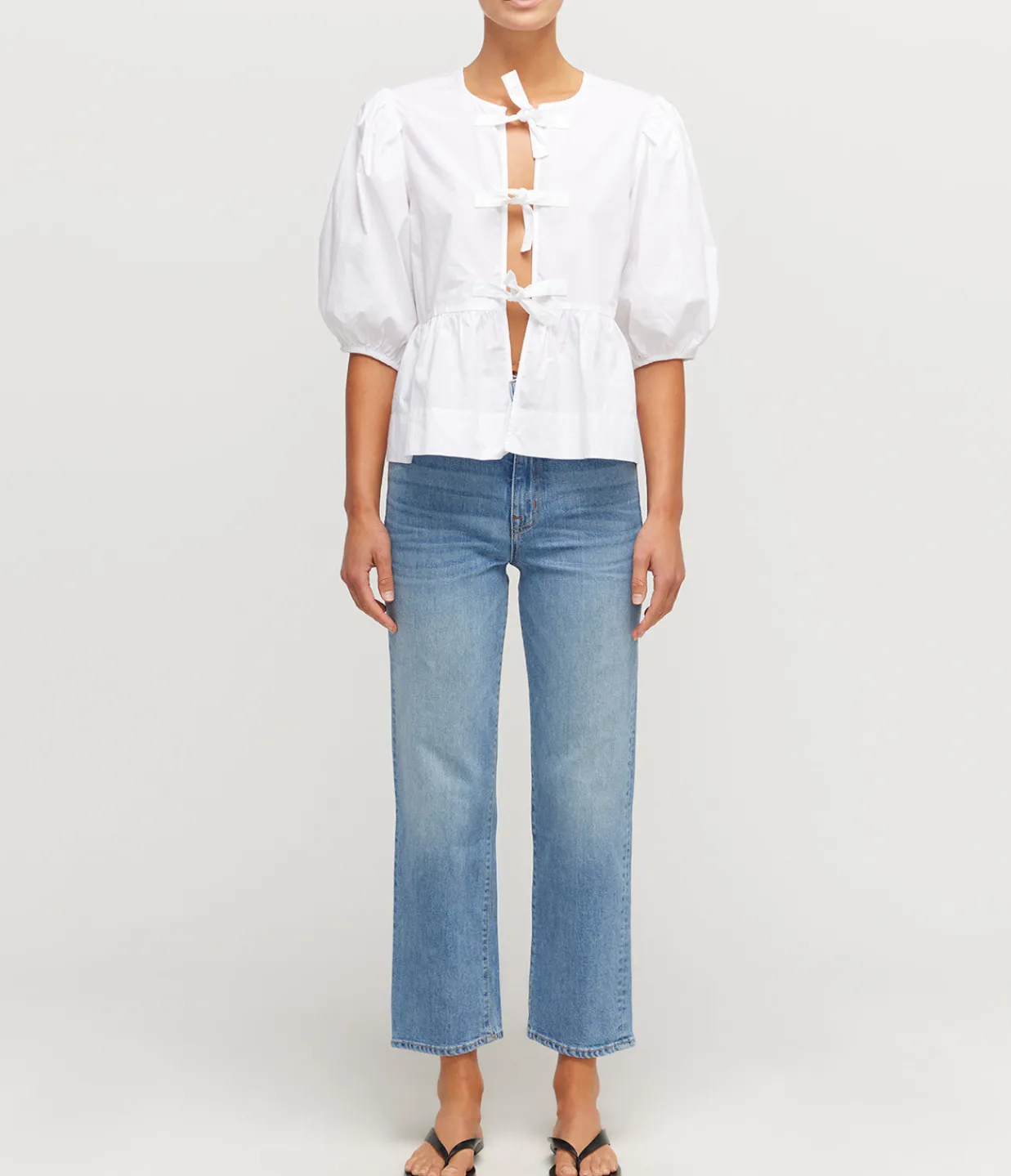 Ganni Cotton Poplin Peplum Blouse in Bright White Hot