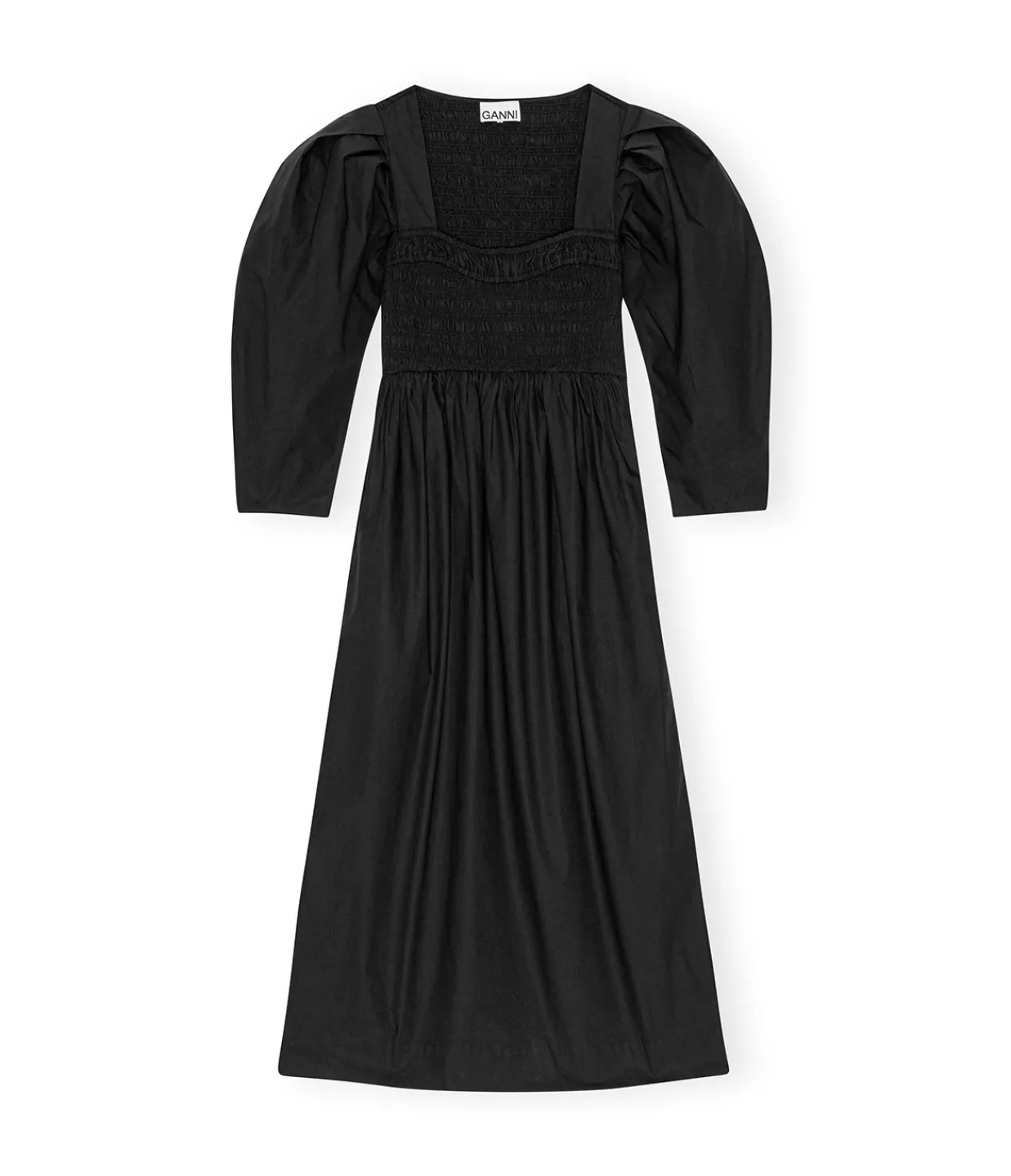 Ganni Cotton Poplin Smock Dress in Black Online