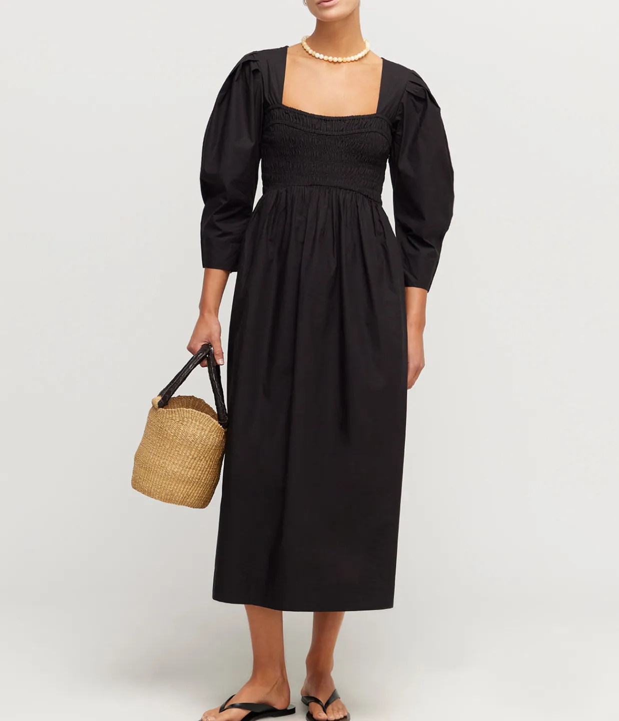 Ganni Cotton Poplin Smock Dress in Black Online