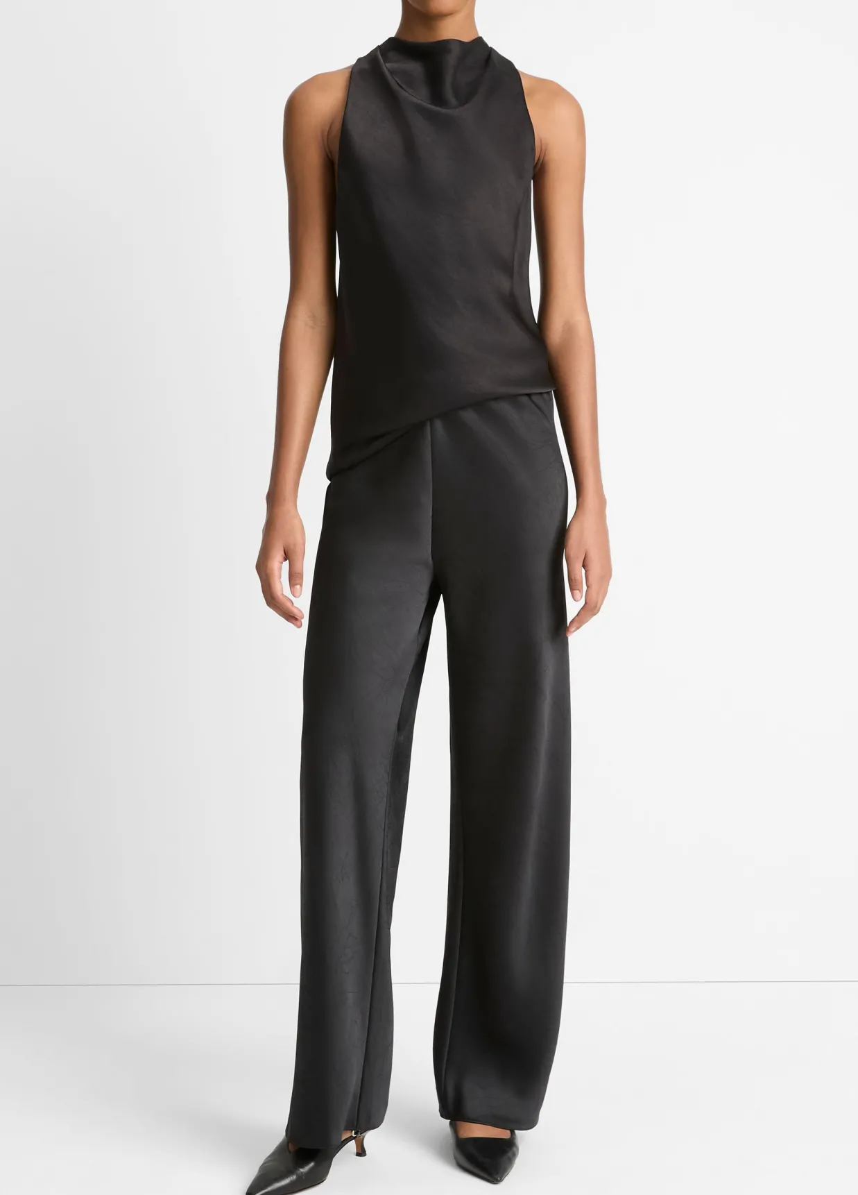 Vince Cowl Neck Bias Satin Top in Black New