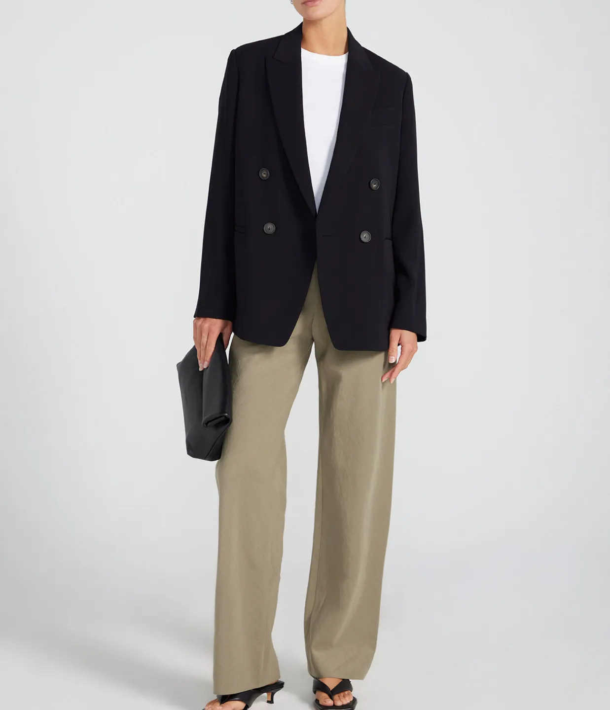 Vince Crepe Double Breasted Blazer in Black Best Sale