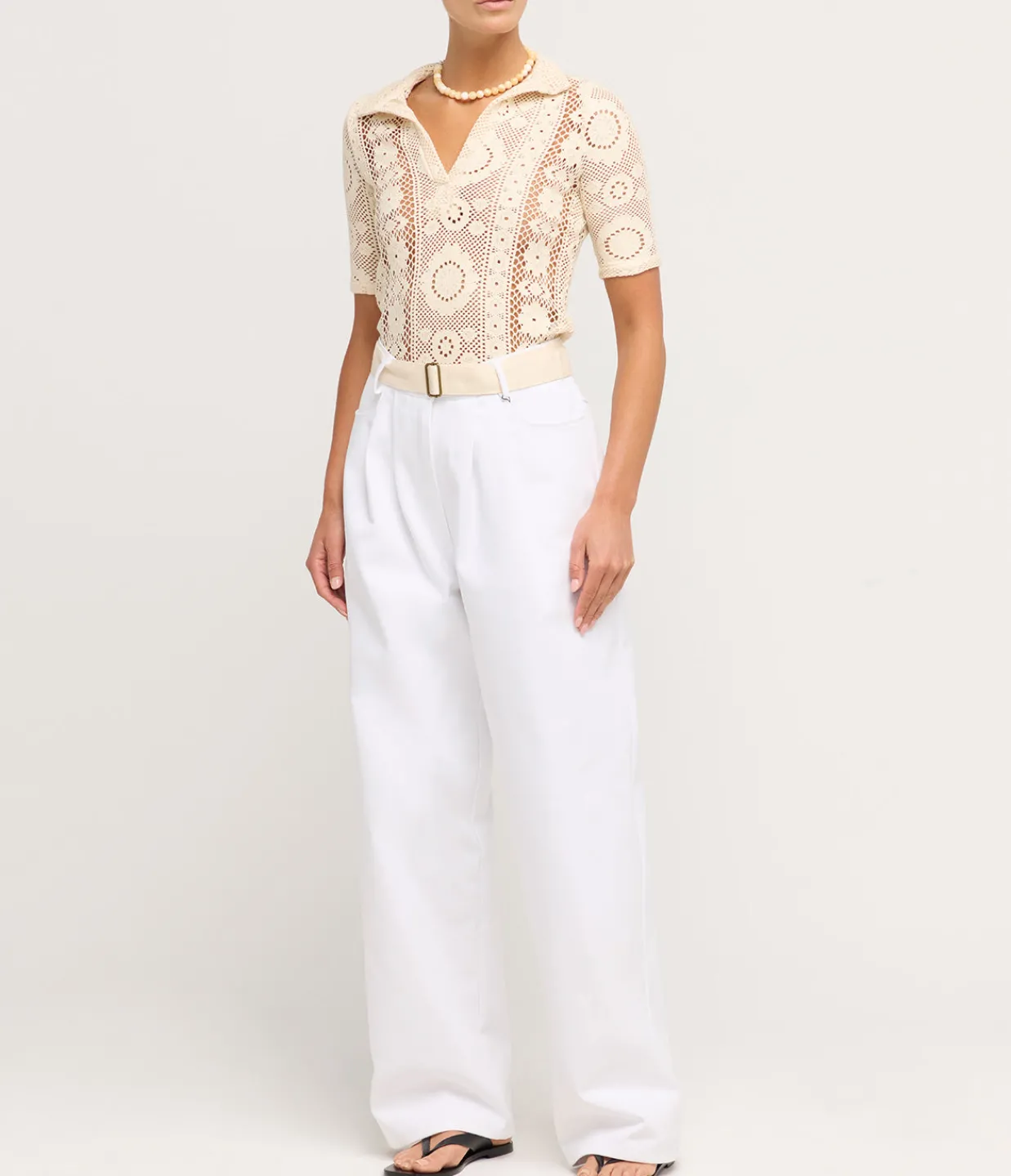 Albus Lumen Crochet Polo Top in Creme Best Sale