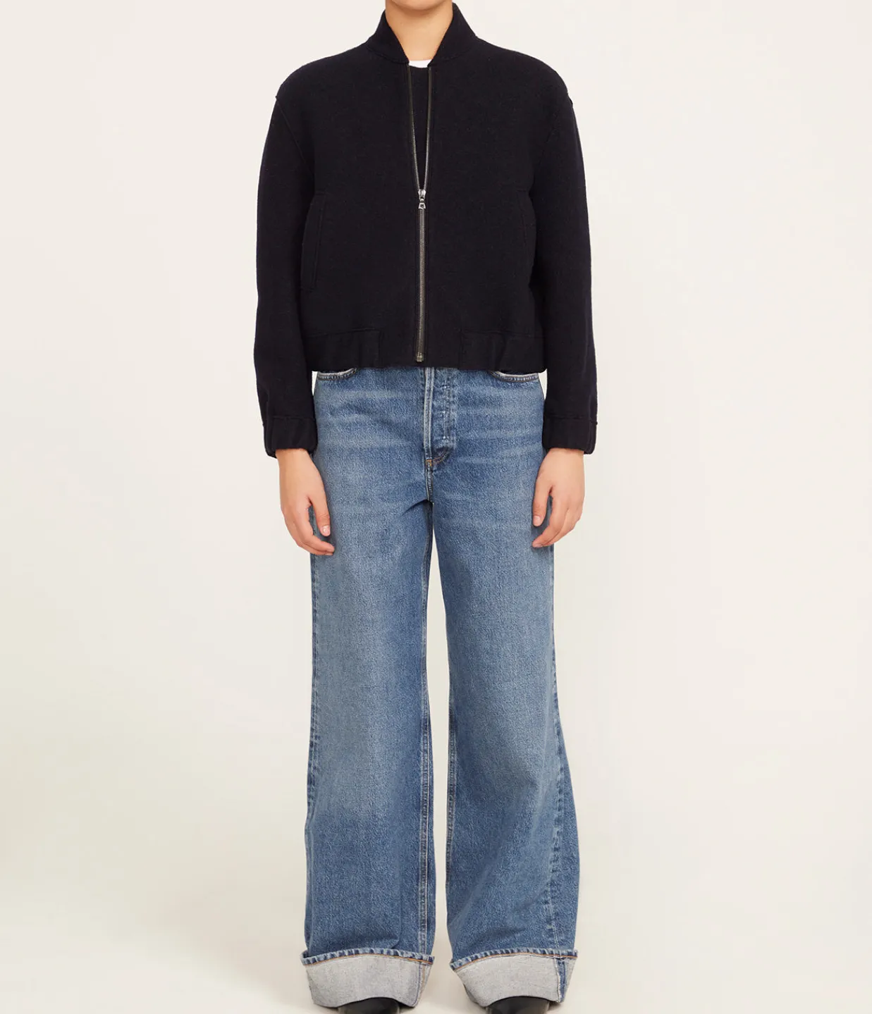 Harris Wharf London Cropped Wool Bomber Jacket in Navy Shop