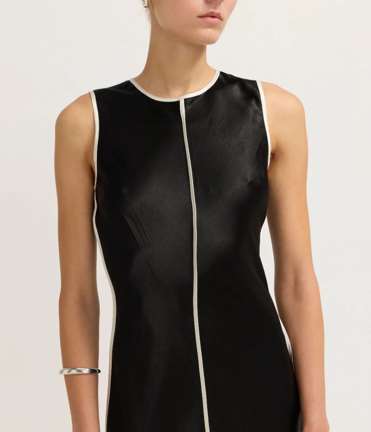 Third Form Crush Contrast Bind Maxi Tank Dress in Black and Cream Store